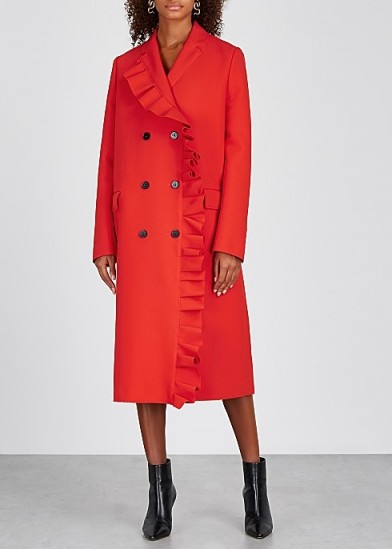 MSGM Red ruffle-trimmed stretch-cady coat | bold statement coats