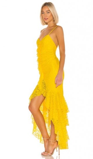 NBD Rosaleen Gown Bright Yellow – skinny shoulder straps and tiered ruffles - flipped