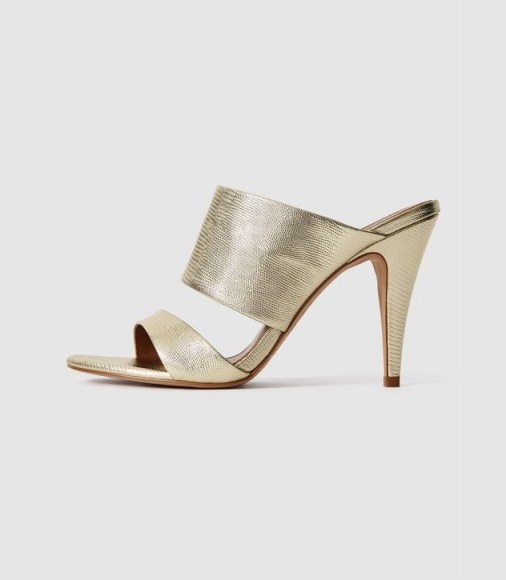 REISS NELA LEATHER STRAP SANDALS GOLD ~ luxe metallic mules - flipped