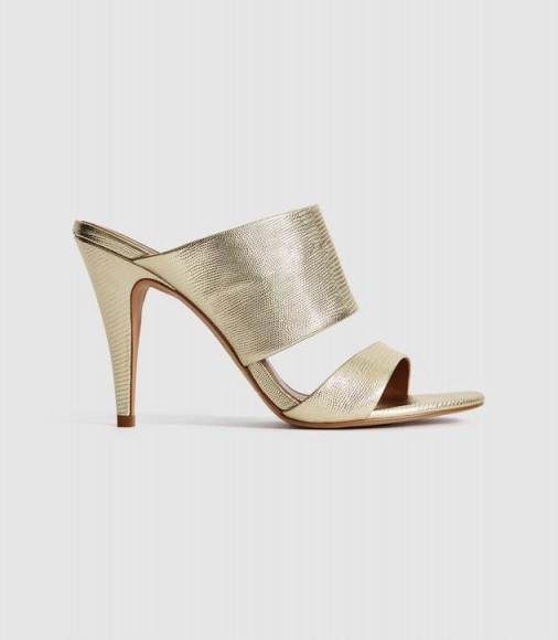 REISS NELA LEATHER STRAP SANDALS GOLD ~ luxe metallic mules