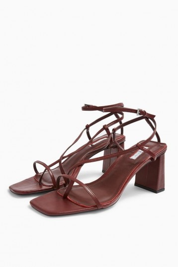TOPSHOP NICO Burgundy Set Back Heels / strappy summer sandals