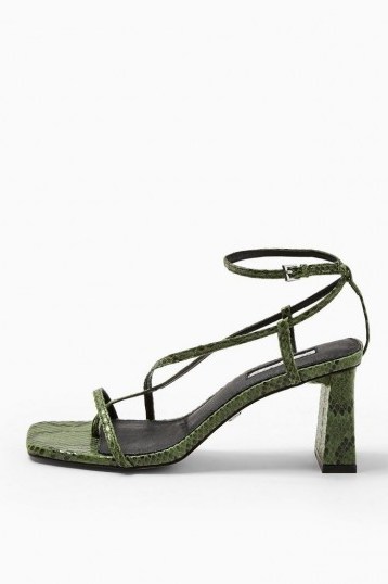 TOPSHOP NICO Green Set Back Heels / strappy snake sandals - flipped