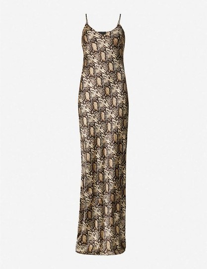 NILI LOTAN Snakeskin-print silk dress in dark brown snake print | maxi slip dresses - flipped