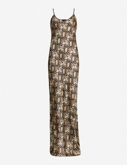 NILI LOTAN Snakeskin-print silk dress in dark brown snake print | maxi slip dresses