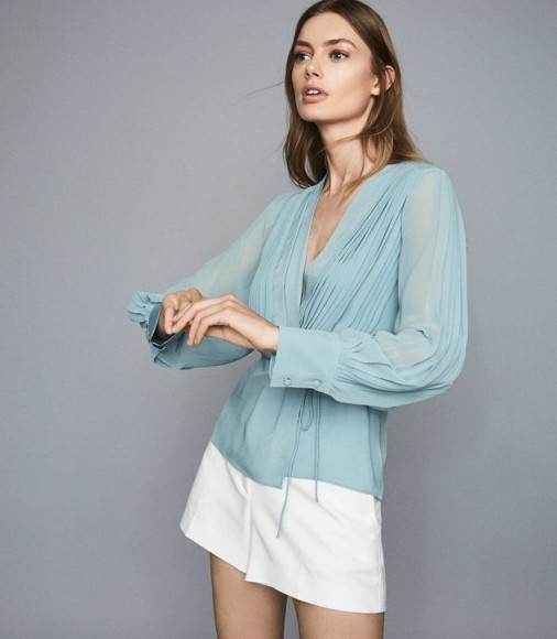 REISS NOLA WRAP FRONT BLOUSE BLUE ~ feminine style blouses