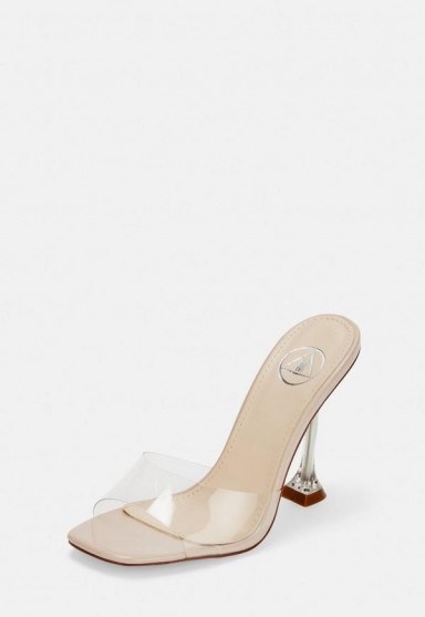 Missguided nude clear feature heel mules | party heels - flipped
