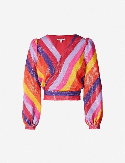 OLIVIA RUBIN Kendall balloon-sleeve striped sequinned top - flipped