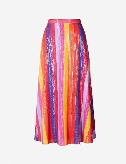 OLIVIA RUBIN Penelope high-waist striped sequinned midi skirt rainbow stripe - flipped