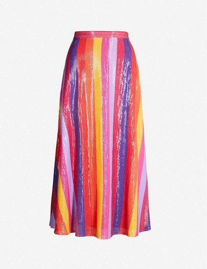 OLIVIA RUBIN Penelope high-waist striped sequinned midi skirt rainbow stripe