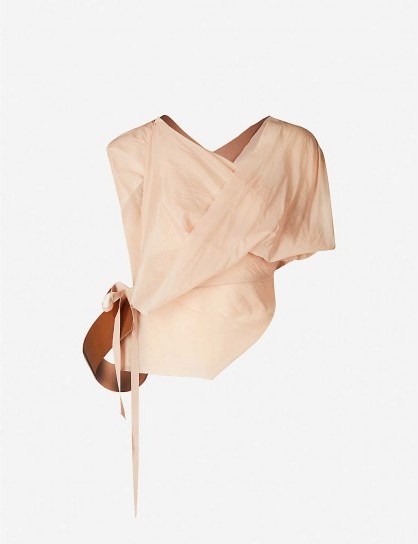 OMER ASIM Metallic leather and crepe top in nude / copper ~ contemporary asymmetrical clothing - flipped