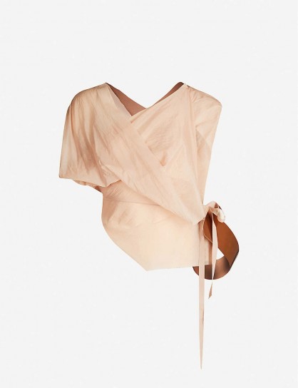 OMER ASIM Metallic leather and crepe top in nude / copper ~ contemporary asymmetrical clothing