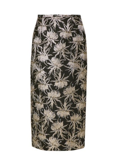 ROCHAS Oncidium metallic-jacquard pencil skirt ~ luxe floral skirts