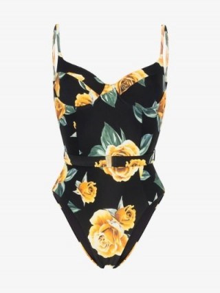 Onia Danielle Floral Print Swimsuit in Black and Yellow - flipped