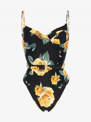 Onia Danielle Floral Print Swimsuit in Black and Yellow