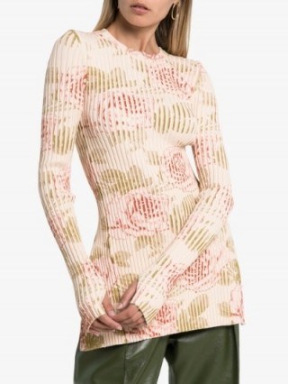 Paco Rabanne Long-Sleeved Ribbed Floral Knit Top - flipped