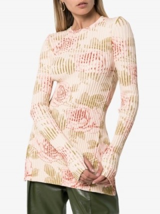 Paco Rabanne Long-Sleeved Ribbed Floral Knit Top