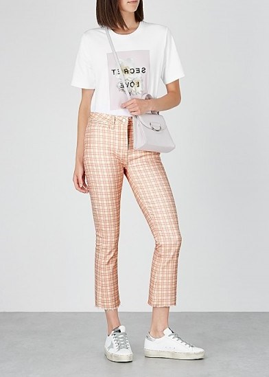 PAIGE Colette cream and pink checked cropped jeans - flipped