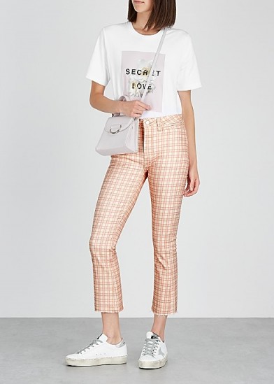 PAIGE Colette cream and pink checked cropped jeans