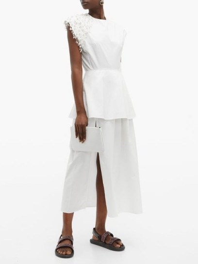 CHRISTOPHER KANE Pearl-embellished cotton-poplin dress ~ white peplum hem summer dresses - flipped
