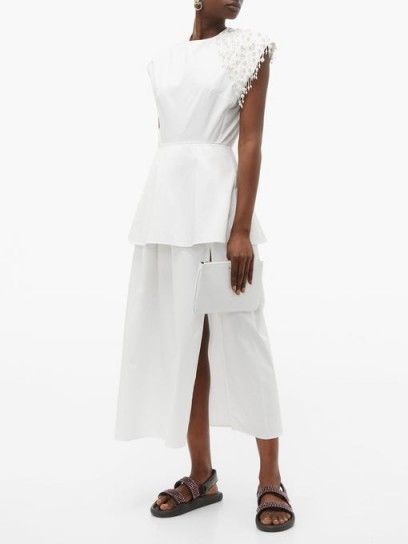 CHRISTOPHER KANE Pearl-embellished cotton-poplin dress ~ white peplum hem summer dresses