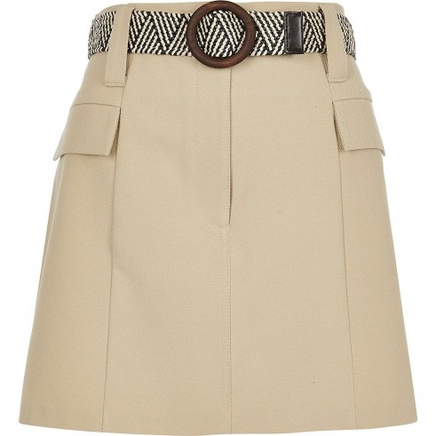River Island Petite beige belted mini utility skirt