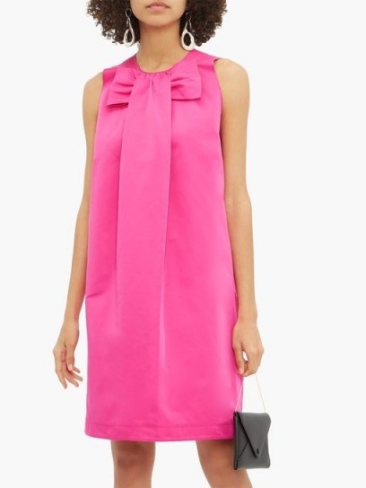 ROCHAS Piastra Radsmir bow-front satin dress in fuchsia-pink ~ vintage look clothing - flipped