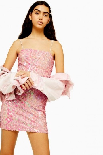 TOPSHOP Pink Diamond Sequin Mini Dress – glittering strappy dress - flipped
