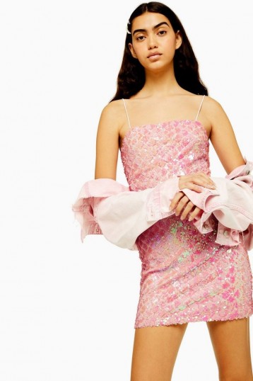 TOPSHOP Pink Diamond Sequin Mini Dress – glittering strappy dress