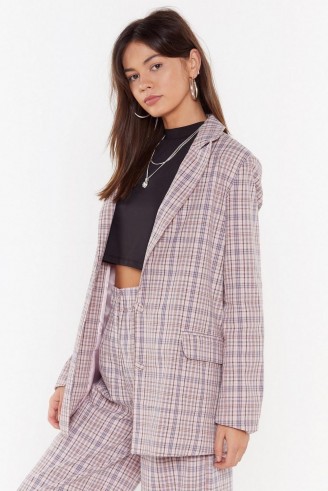 NASTY GAL Plaid It So Good Oversized Check Blazer in Pink – checked jackets