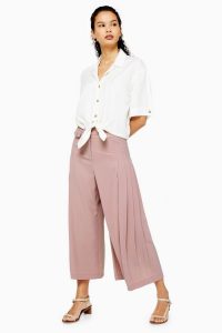 Topshop Pleat Crop Wide Trousers in Blush | pink cropped leg pants