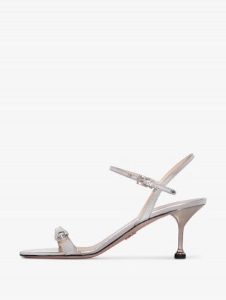 Prada Button-Strap 65mm Silver Leather Sandals ~ strappy metallic shoes - flipped