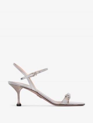 Prada Button-Strap 65mm Silver Leather Sandals ~ strappy metallic shoes