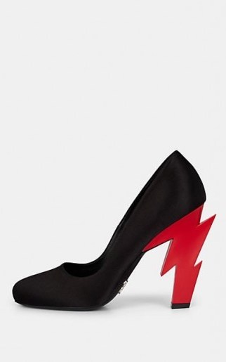PRADA Satin Sculpted-Heel Pumps / red lightning-bolt heels - flipped