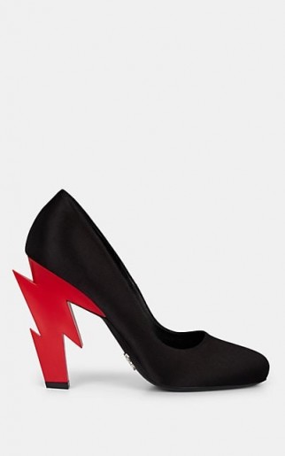 PRADA Satin Sculpted-Heel Pumps / red lightning-bolt heels