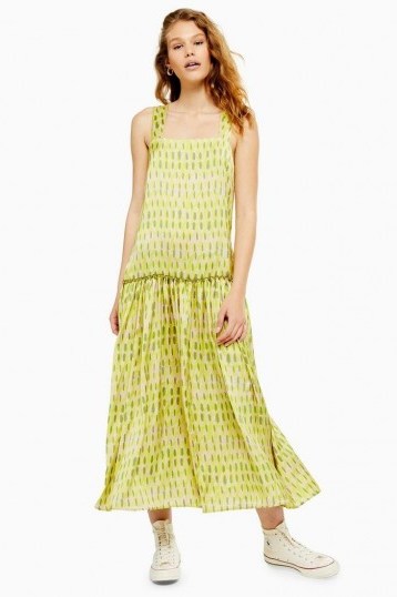 Topshop Boutique Printed Tiered Maxi Dress | green drop waist summer frock - flipped