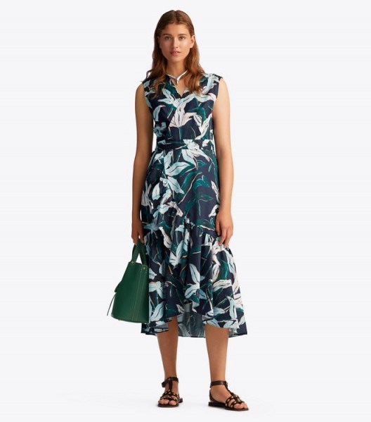 TORY BURCH PRINTED WRAP DRESS in Desert Bloom Pigment ~ ruffle trimmed dresses - flipped