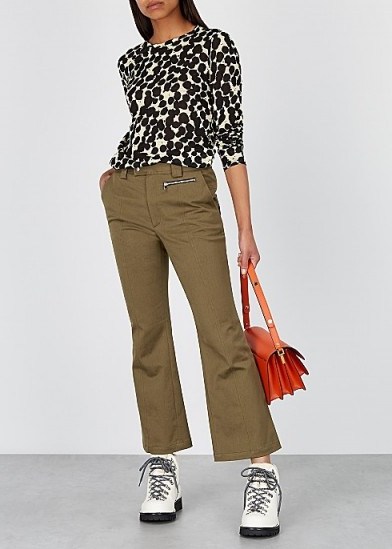 PROENZA SCHOULER Olive flared stretch-cotton trousers ~ green casual pants - flipped