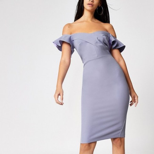RIVER ISLAND Purple bardot bodycon dress ~ off the shoulder party dresses - flipped