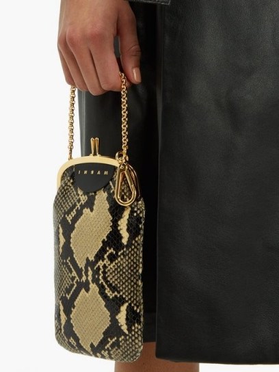 MARNI Python-effect black leather clutch bag ~ small snake print bags - flipped
