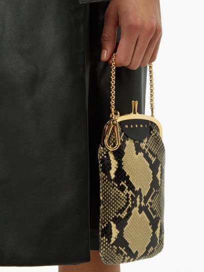 MARNI Python-effect black leather clutch bag ~ small snake print bags