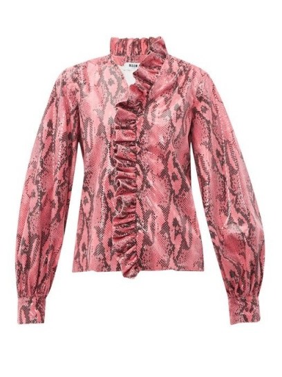 MSGM Python-effect patent ruffled blouse in pink - flipped