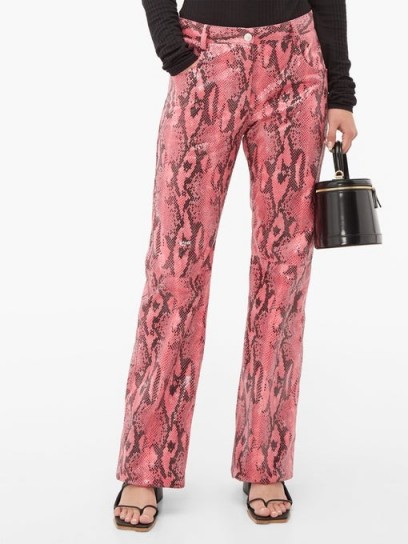 MSGM Pink python-effect patent trousers ~ high-shine pants