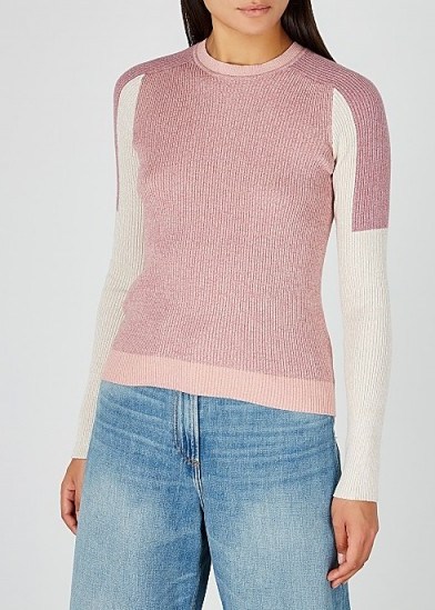 RAG & BONE /JEAN Tia colour-block ribbed-knit jumper ~ pink sweaters - flipped