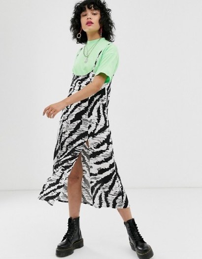 Reclaimed Vintage inspired skirt with braces in mono animal print - flipped