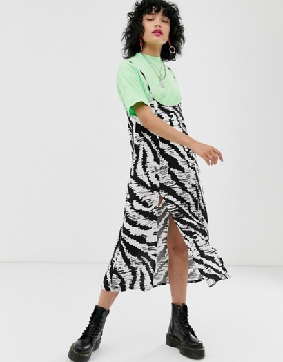 Reclaimed Vintage inspired skirt with braces in mono animal print