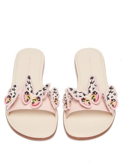 SOPHIA WEBSTER Riva embroidered butterfly-appliqué leather slides ~ sweet summer flats - flipped