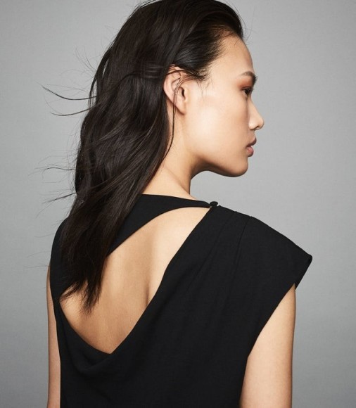 REISS ROBERTA PLEAT DETAILED SLEEVELESS TOP BLACK ~ cut-out detailed tops