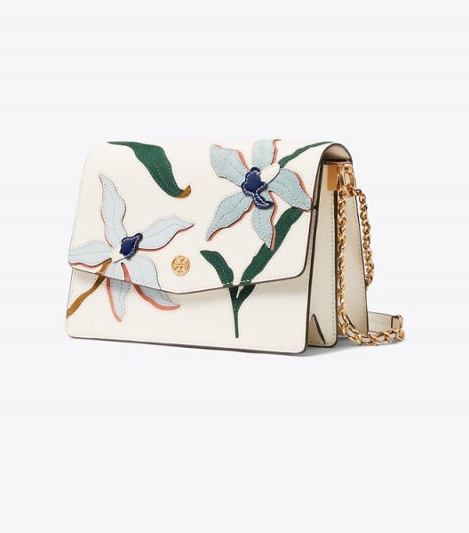 TORY BURCH ROBINSON APPLIQUÉ CONVERTIBLE SHOULDER BAG in Birch ~ floral bags - flipped