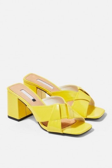 Topshop ROUX Neon Cross Strap Mules | bright block heel sandals - flipped