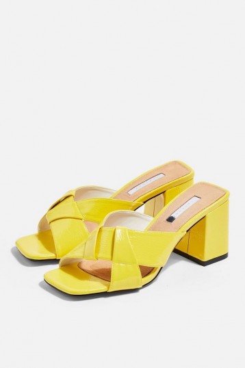 Topshop ROUX Neon Cross Strap Mules | bright block heel sandals